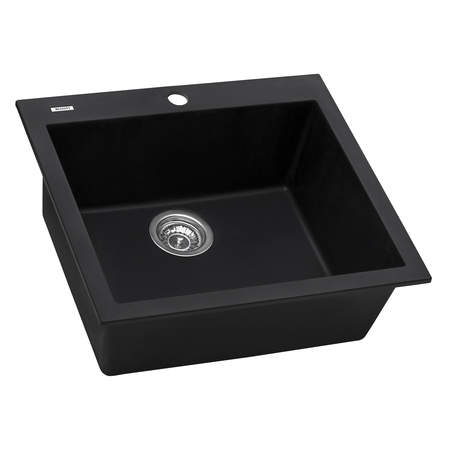 Ruvati 22"x20" Dual-Mnt Granite Composite Sgl Bowl Kitchen Sink, Blk RVG1022BK